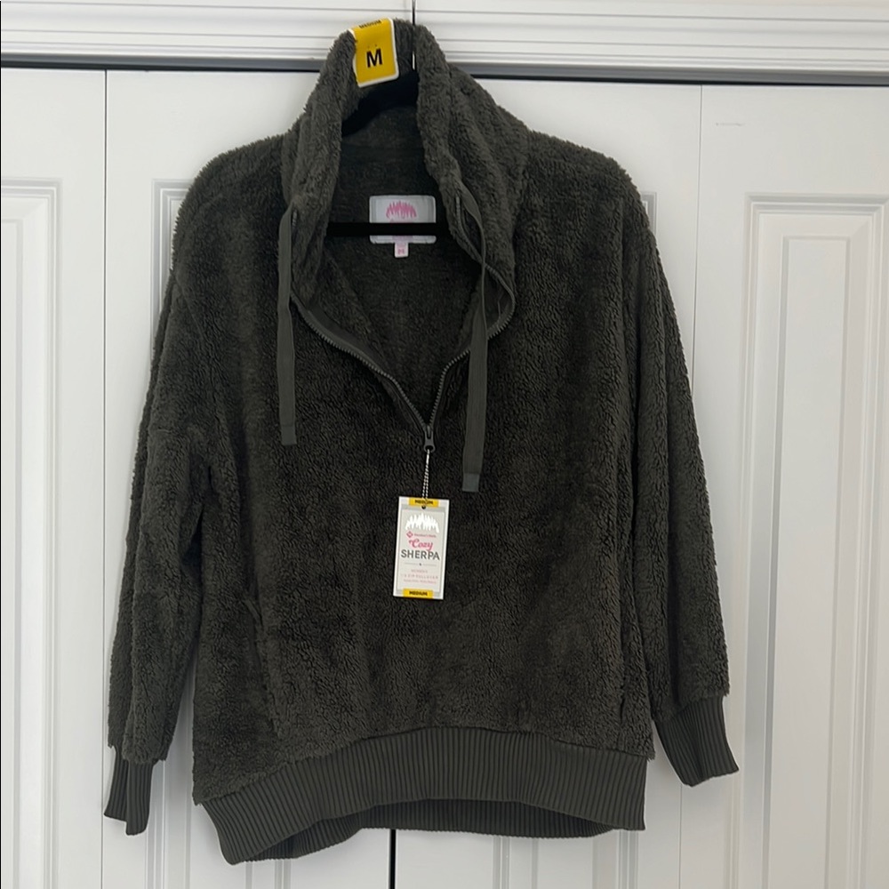Olive Green Sherpa Pullover